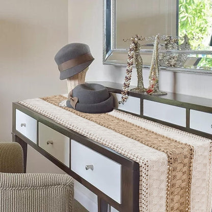 Tafelloper van katoen en linnen / wit en kaki