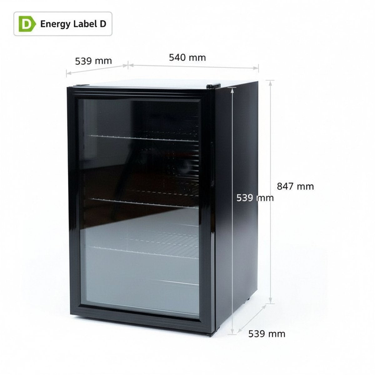 Compacte flessenkoelkast 115L – Glazen deur – Zwart