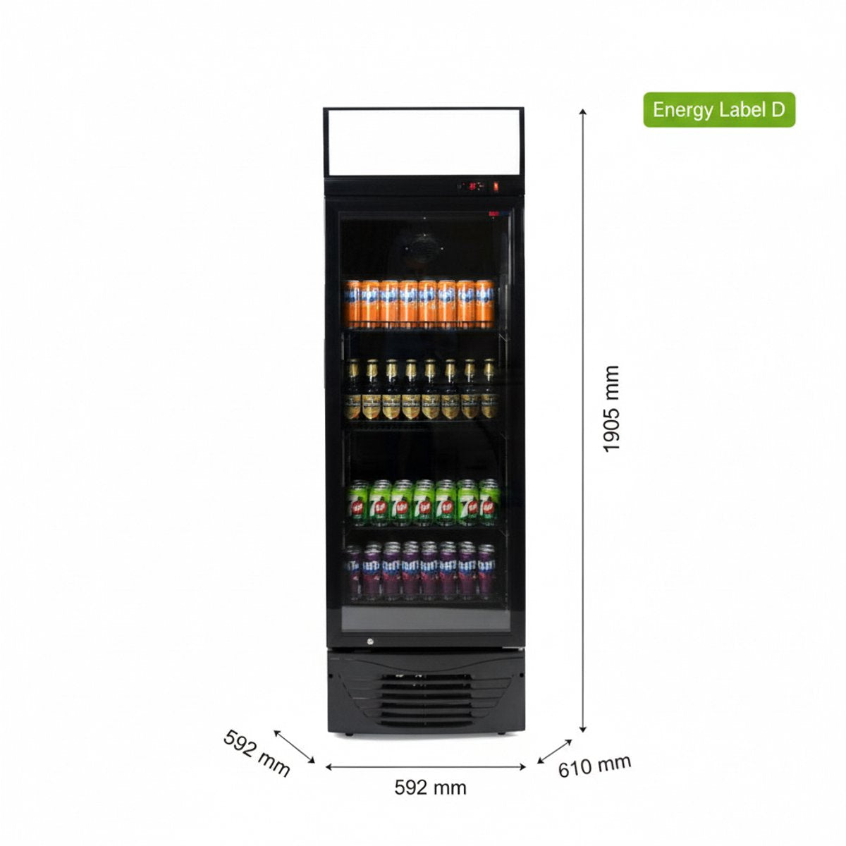 Flessenkoelkast 278L – Glazen deur – Zwart