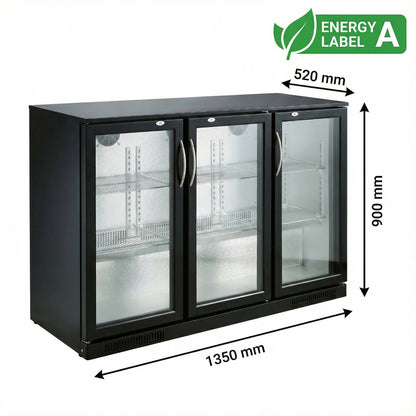 Koelkast voor achterbar 320L – 3 glazen deuren – zwart