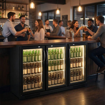 Koelkast voor achterbar 320L – 3 glazen deuren – zwart