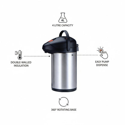 Roestvrijstalen thermoskan 4 liter – Thermosdispenser met pomp